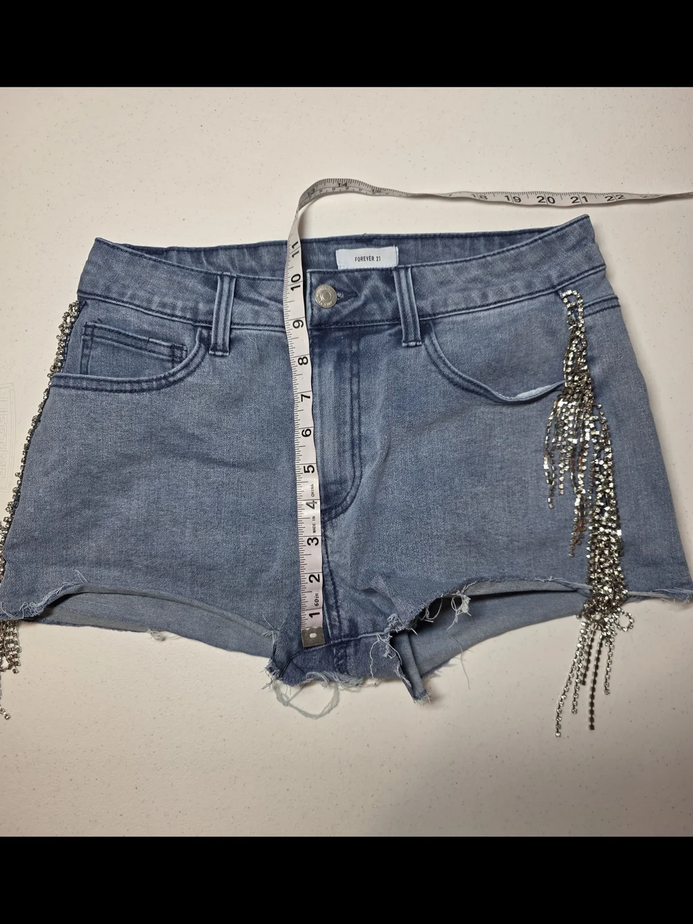 Forever 21 Light Blue Denim Shorts with Chain Fringe
